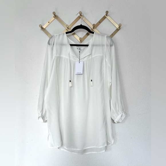 ANINE BING Flowy Tassel Blouse in Sheer White Size Large - Picture 4 of 6
